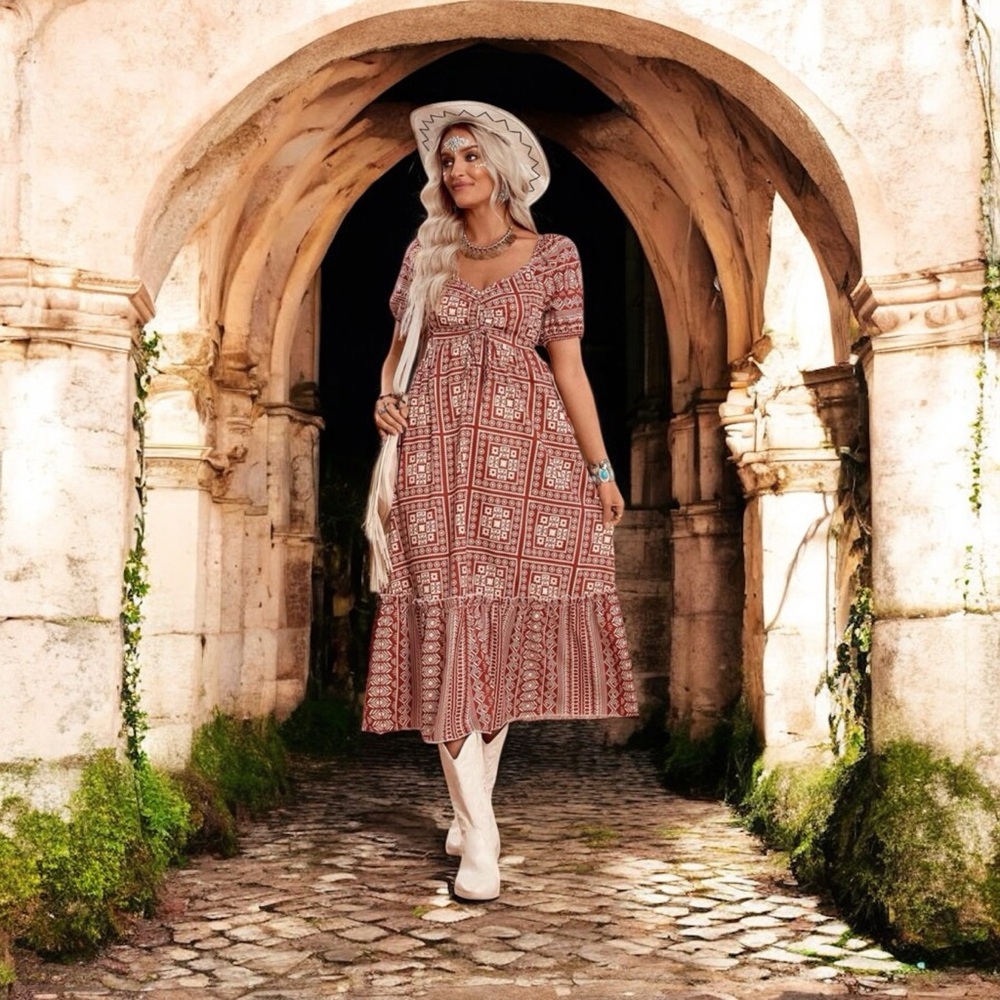 NWT Bohemian Red Patterned Dress